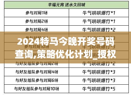 2024特马今晚开奖号码查询,策略优化计划_授权版VJI13.50