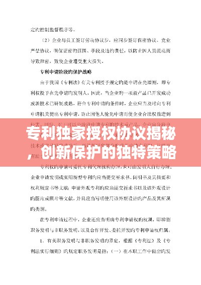 专利独家授权协议揭秘，创新保护的独特策略
