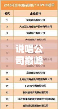 说唱公司巅峰榜单，探寻行业领军者的荣耀排名