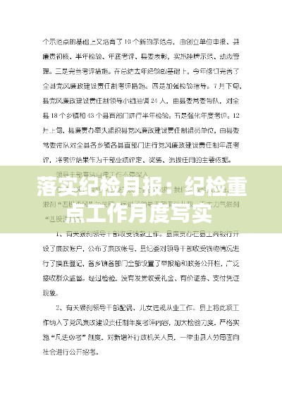 落实纪检月报：纪检重点工作月度写实 