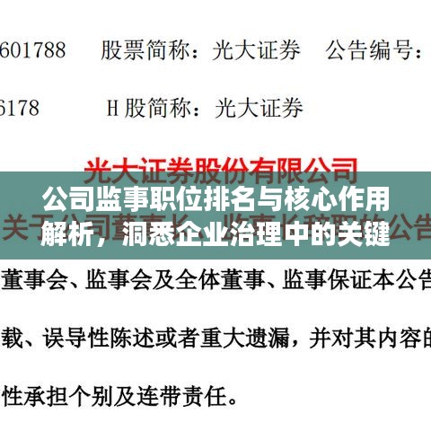 公司监事职位排名与核心作用解析，洞悉企业治理中的关键角色！