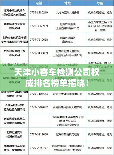 天津小客车检测公司权威排名榜单揭晓！