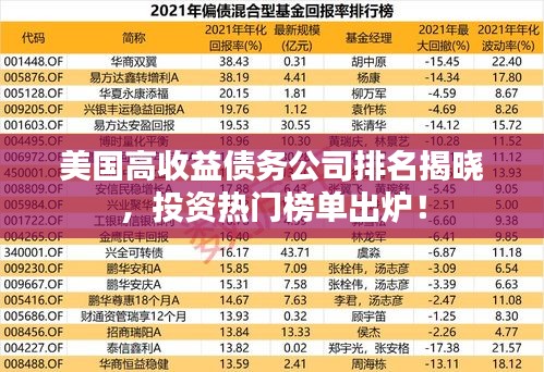 美国高收益债务公司排名揭晓，投资热门榜单出炉！