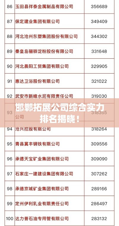 邯郸拓展公司综合实力排名揭晓！