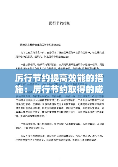 厉行节约提高效能的措施：厉行节约取得的成效 
