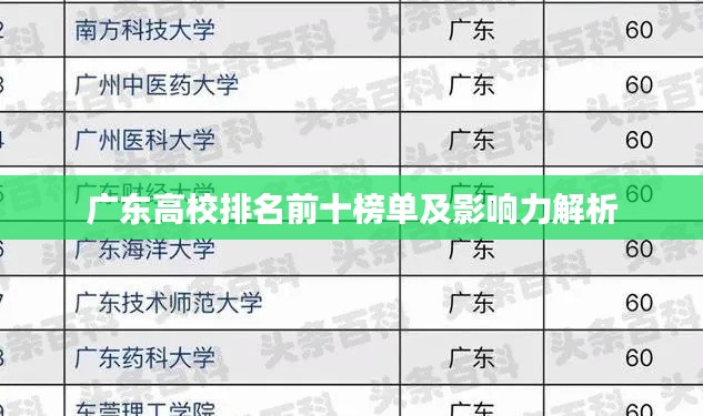 广东高校排名前十榜单及影响力解析