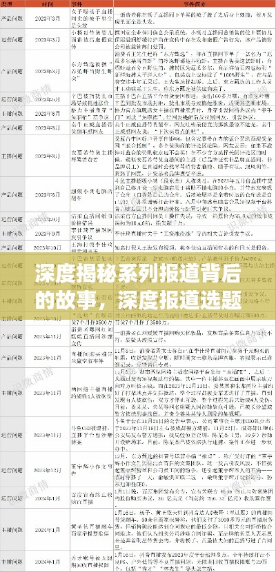 深度揭秘系列报道背后的故事，深度报道选题全解析