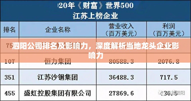 泗阳公司排名及影响力，深度解析当地龙头企业影响力