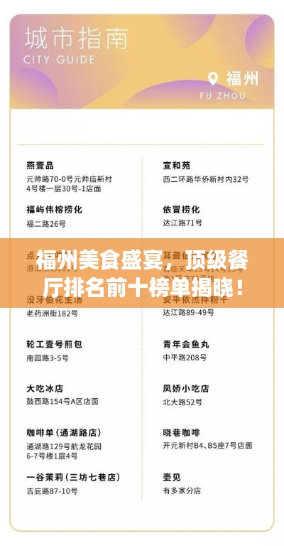 福州美食盛宴，顶级餐厅排名前十榜单揭晓！