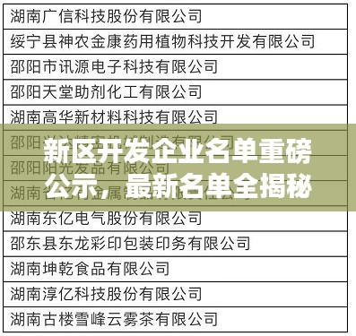 新区开发企业名单重磅公示，最新名单全揭秘！